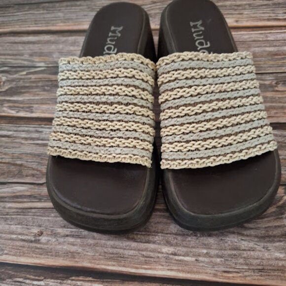 Y2K Vintage Mudd 90's woven chunky wedge platform slide sandals women's size 7 - Picture 2 of 7